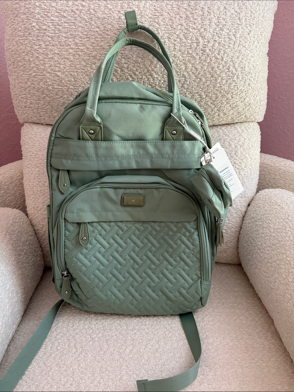 Quilted Sage Green Babbleroo Diaper Bag